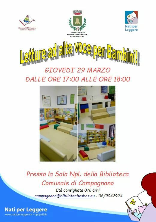 Campagnano: domani letture ad alta voce per bambini