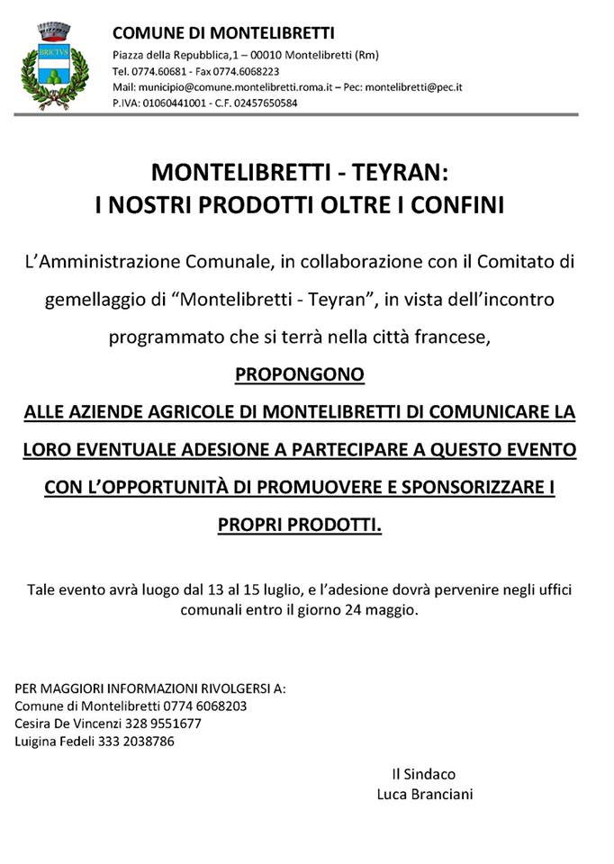 Montelibretti: il comune invita le aziende agricole all’incontro di luglio con la città francese gemellata