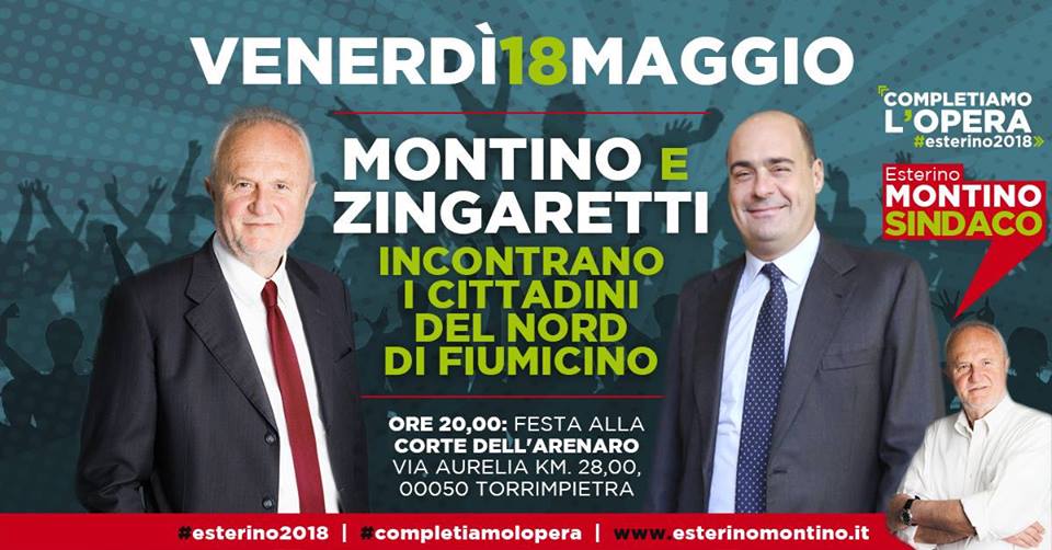 Fiumicino: domani Zingaretti arriva in città per sostenere Montino